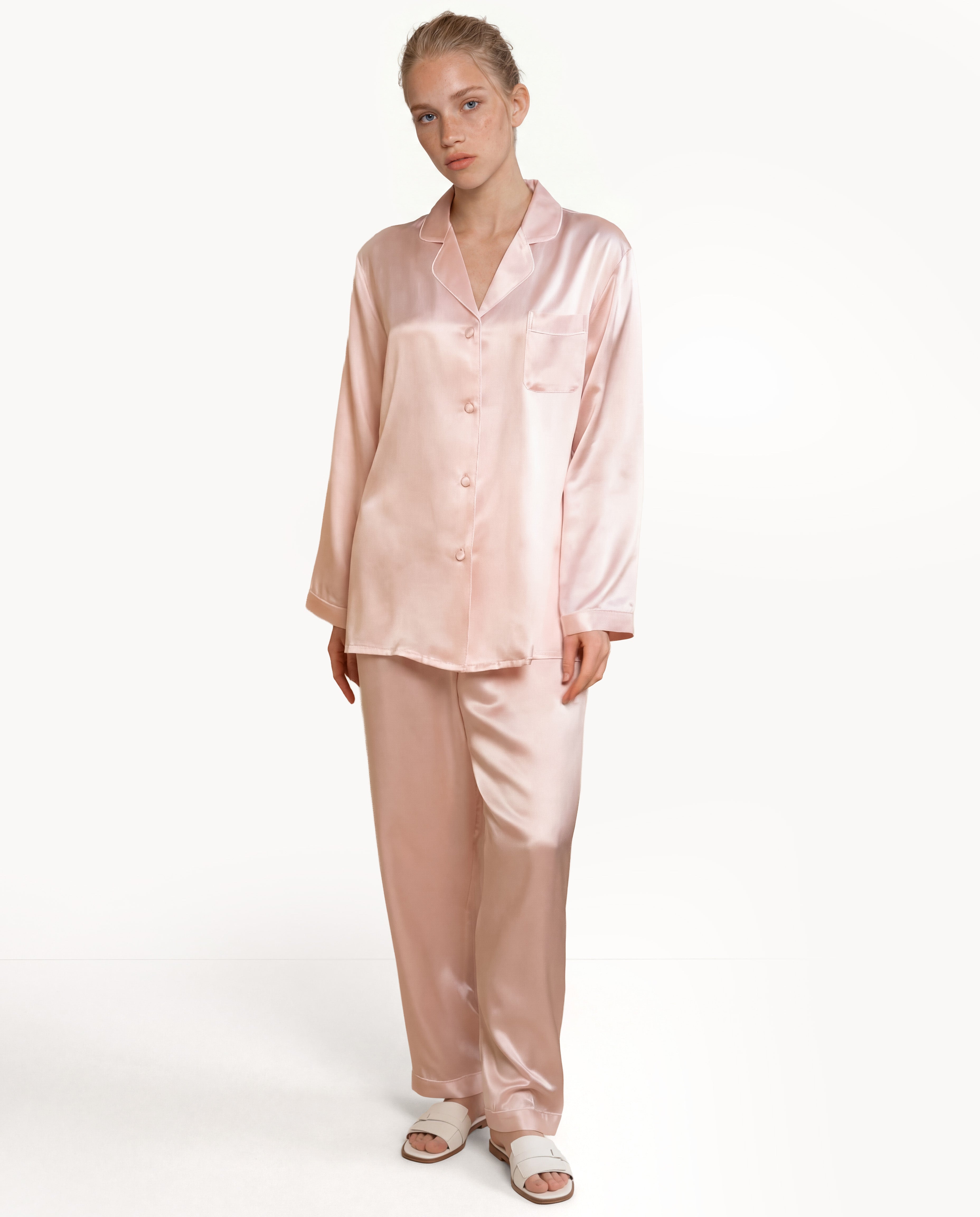 Light Pink Silk Pyjamas Sets