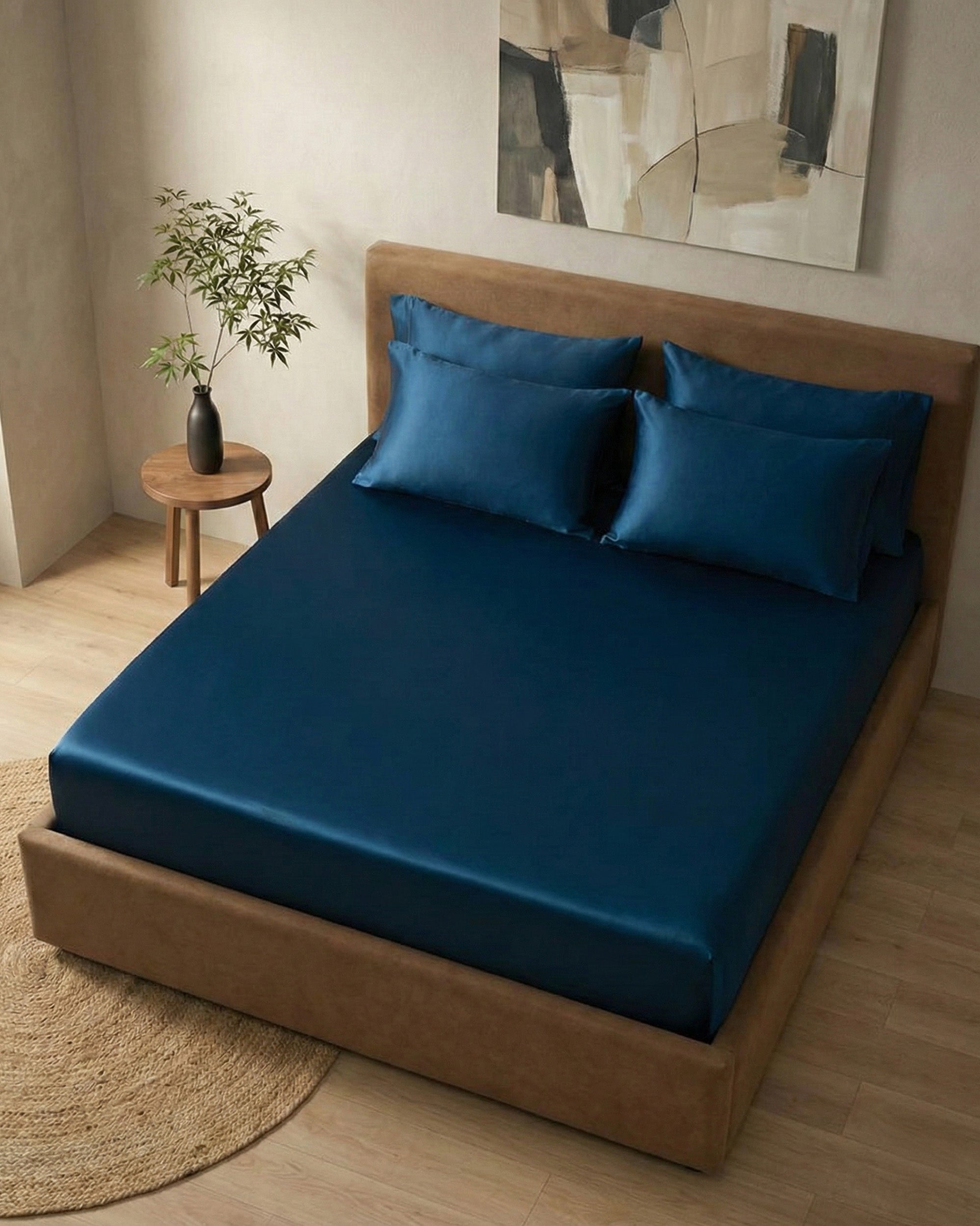 Navy Silk Fitted Sheet