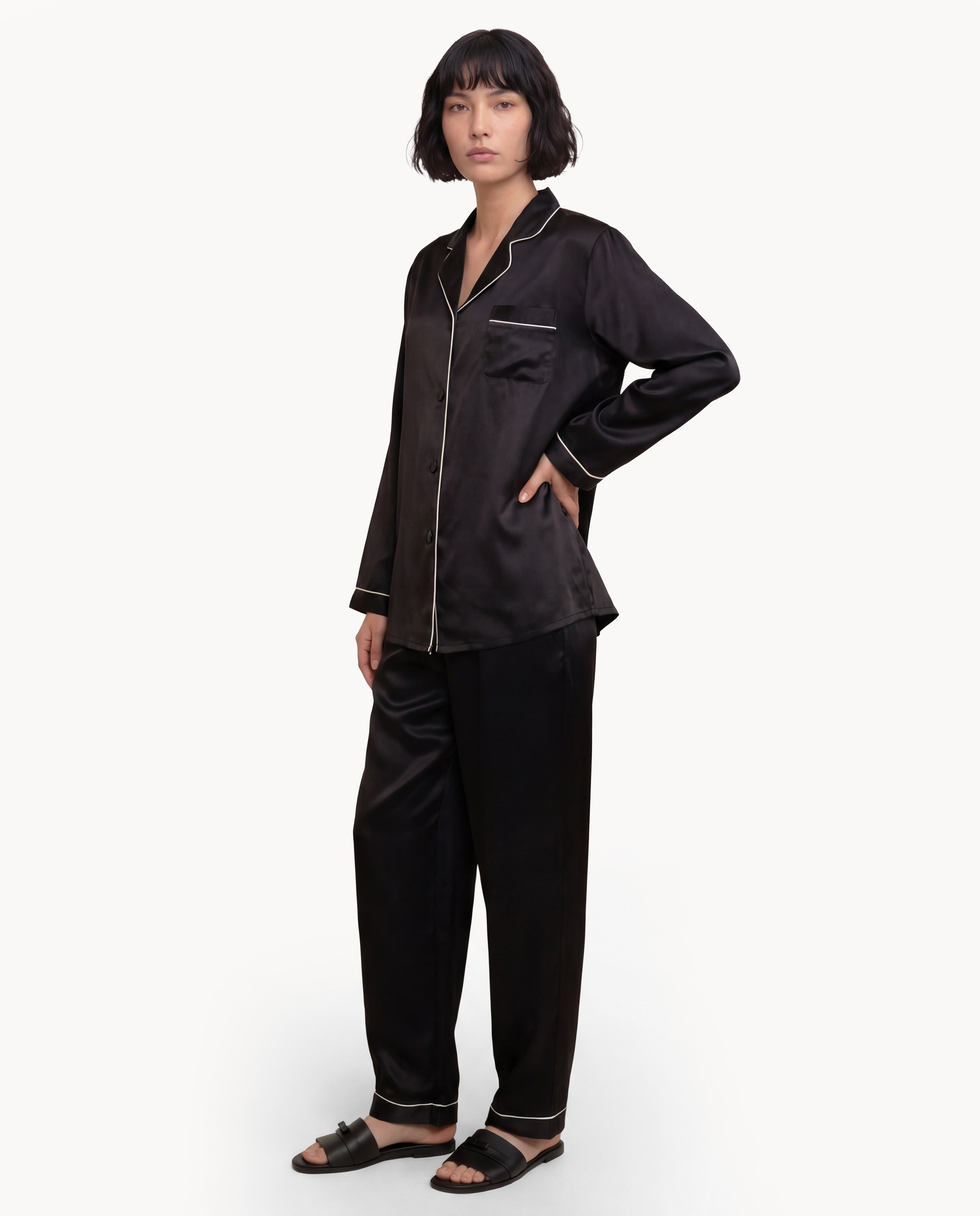 Black Silk Pyjamas Set