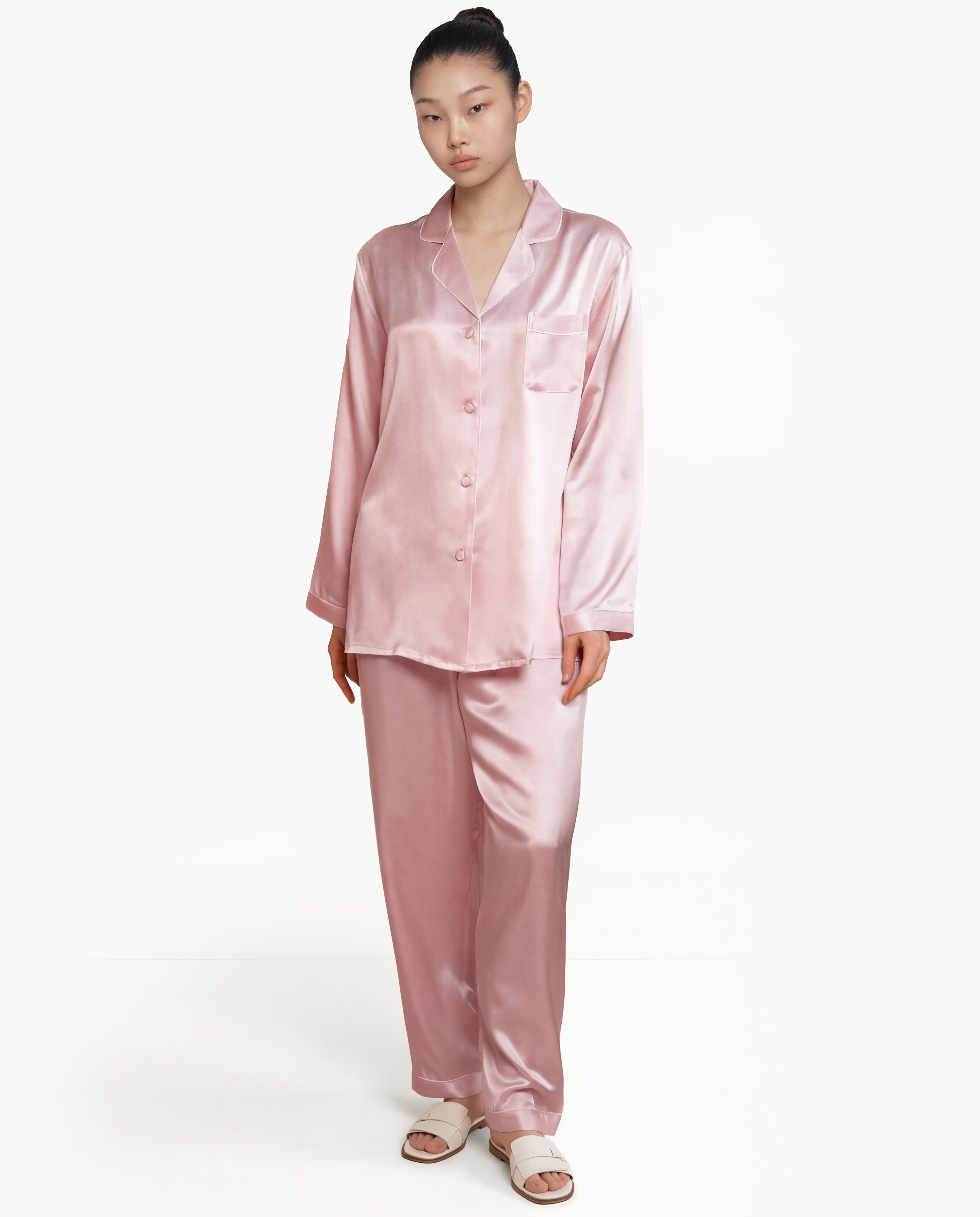 Light Pink Silk Pyjamas Set