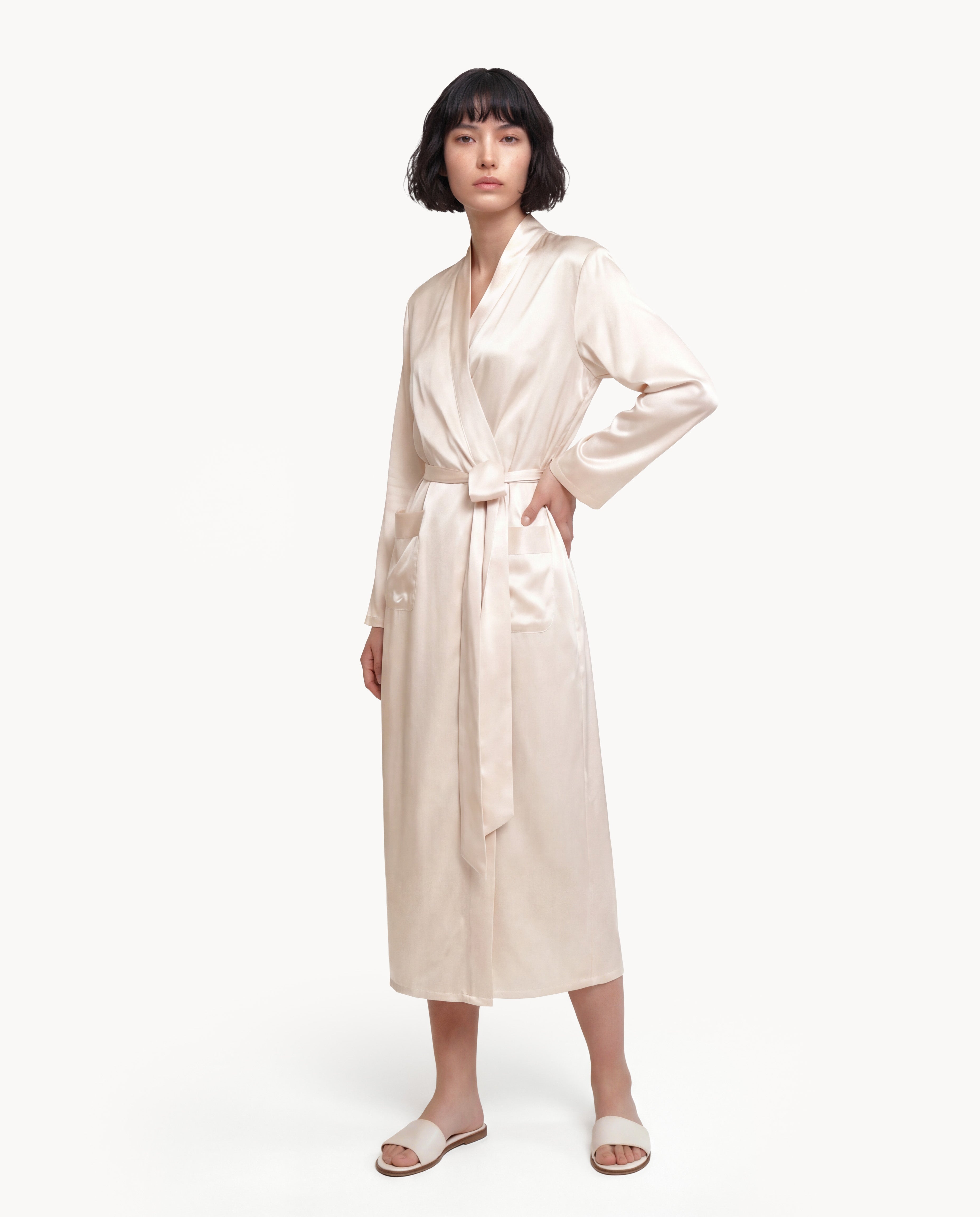 Ivory Silk Long Robe