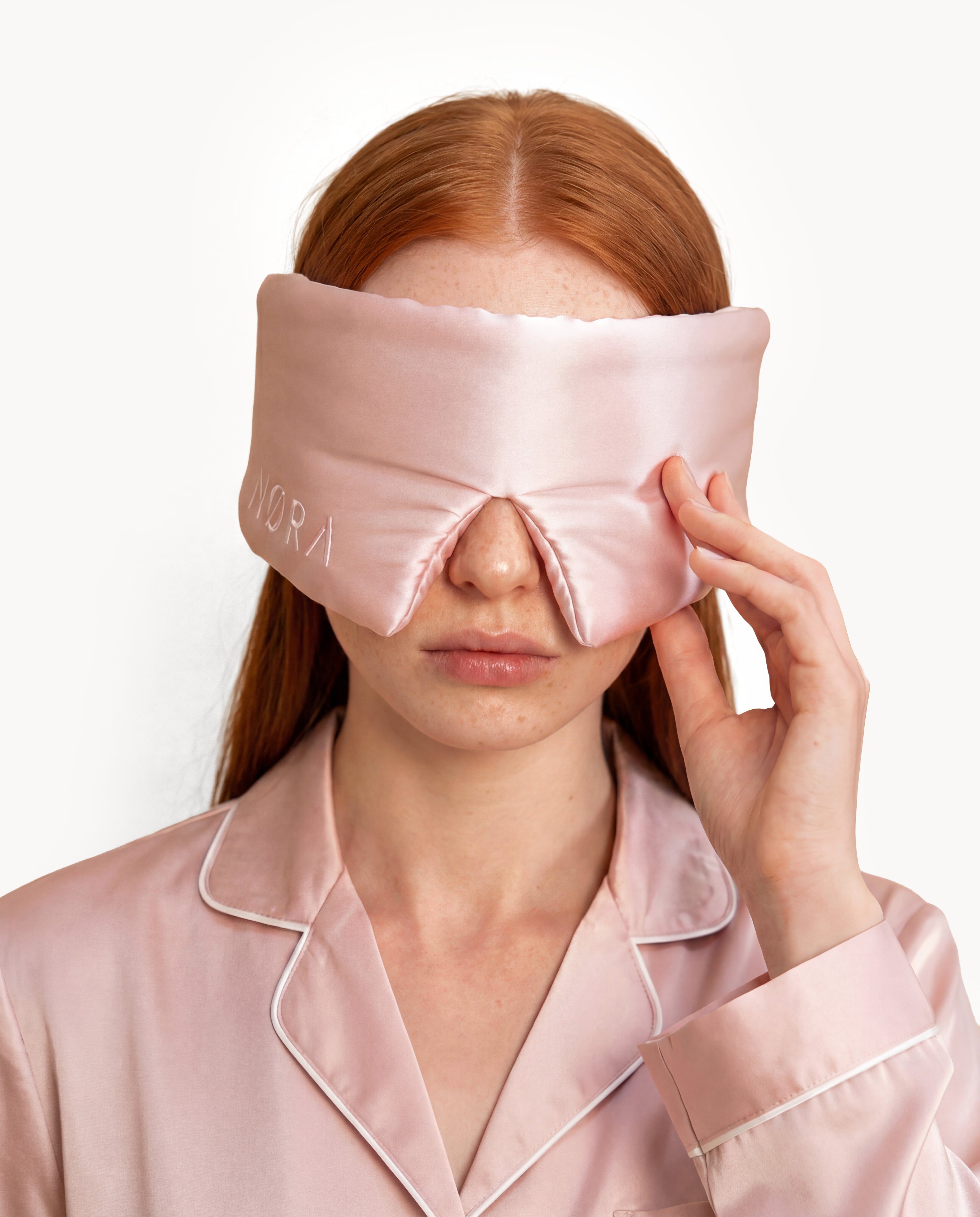 Light Pink NORA silk eye mask covering eyes, 100% real silk mulberry silk fabric sleeping mask for deep rest.