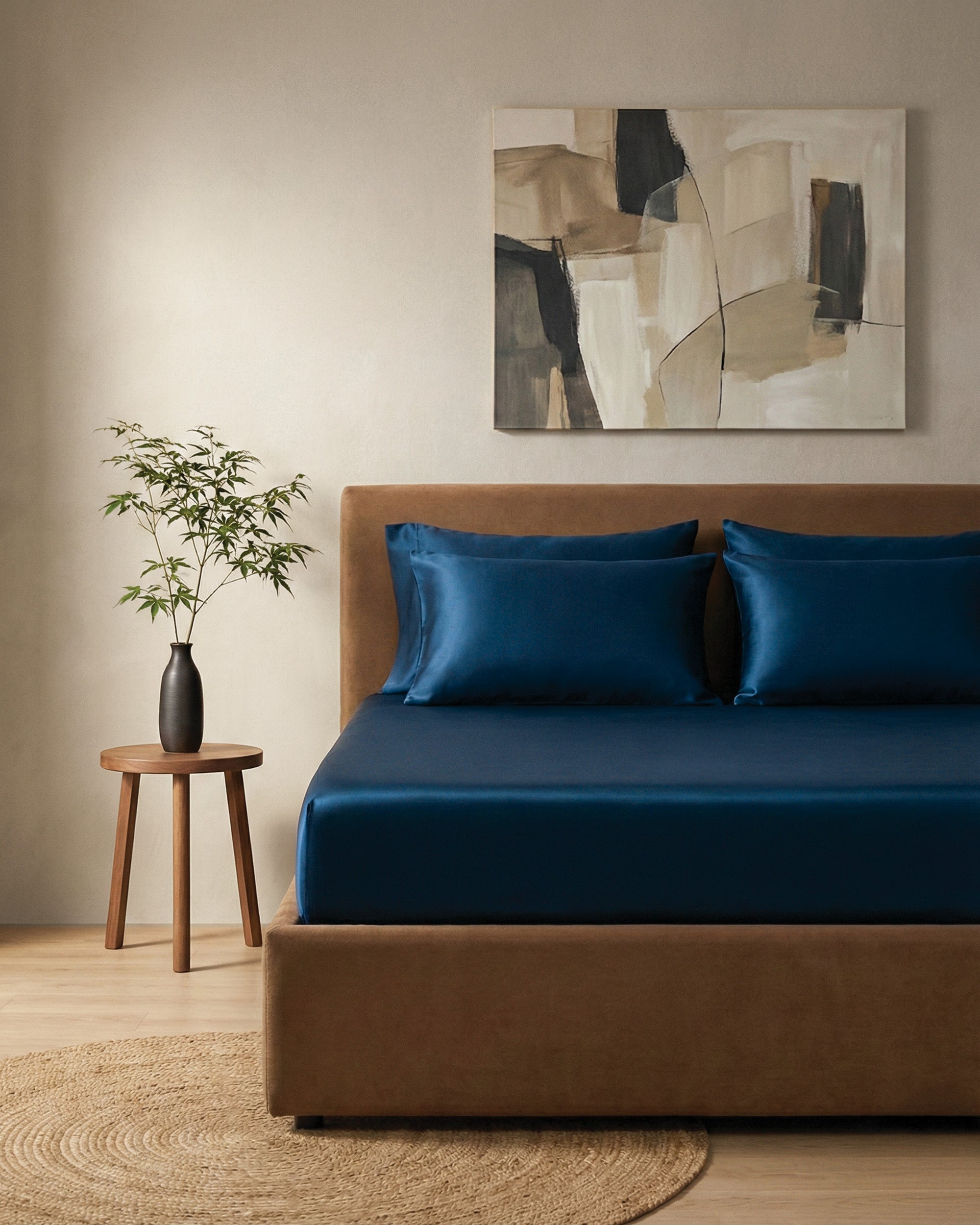 Navy Silk Fitted Sheet