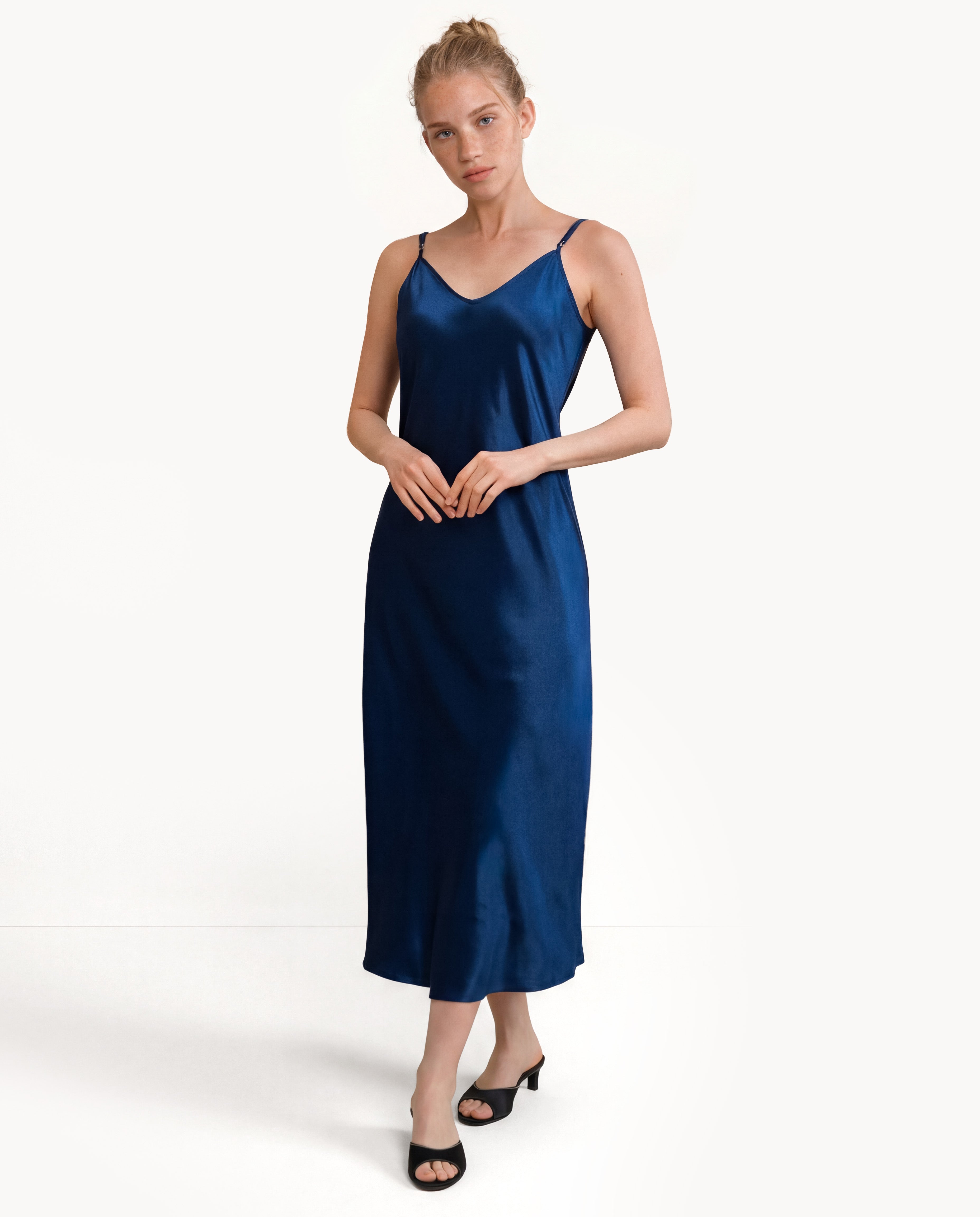 Navy Silk Slip Dress