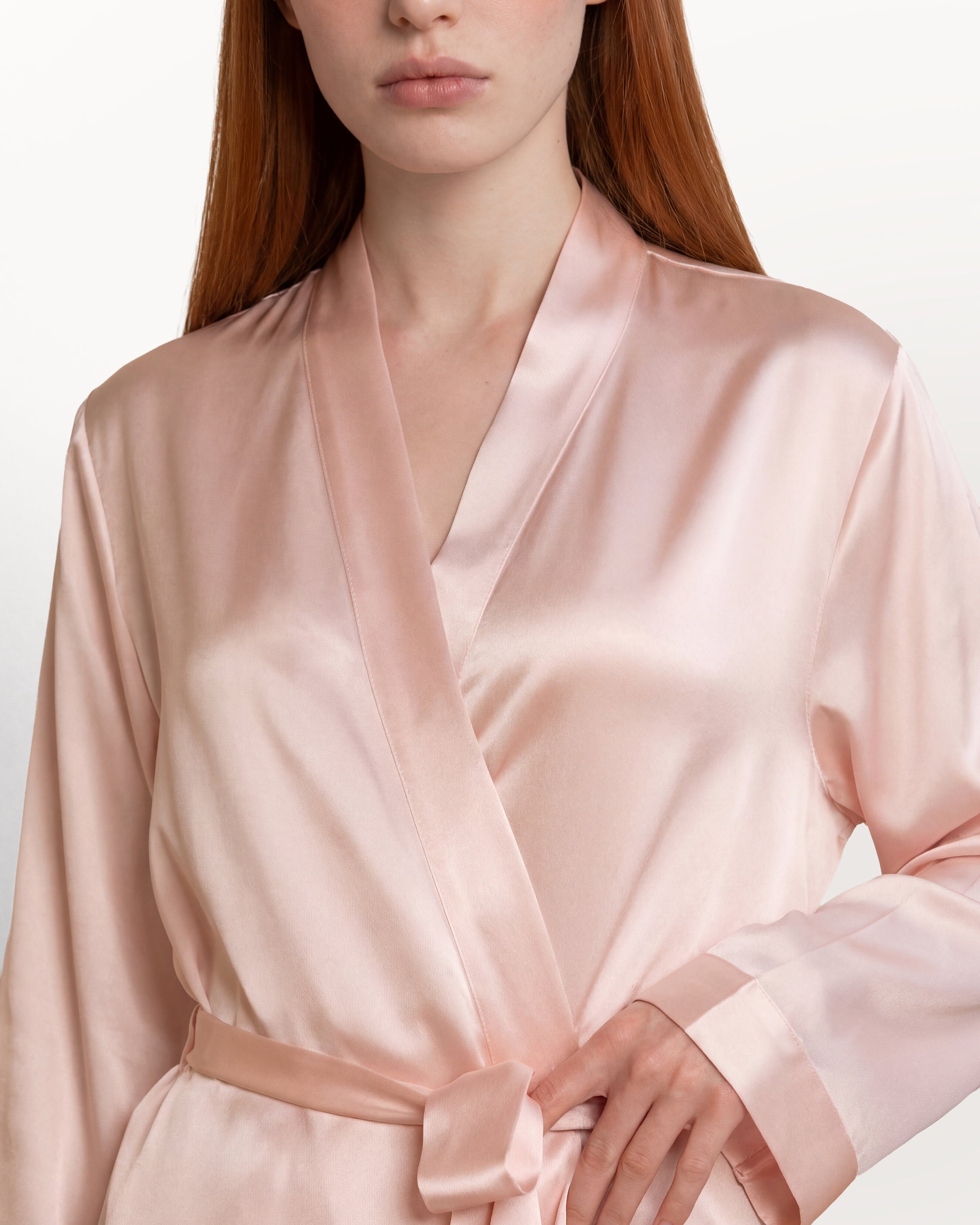 Light Pink Silk Long Robe
