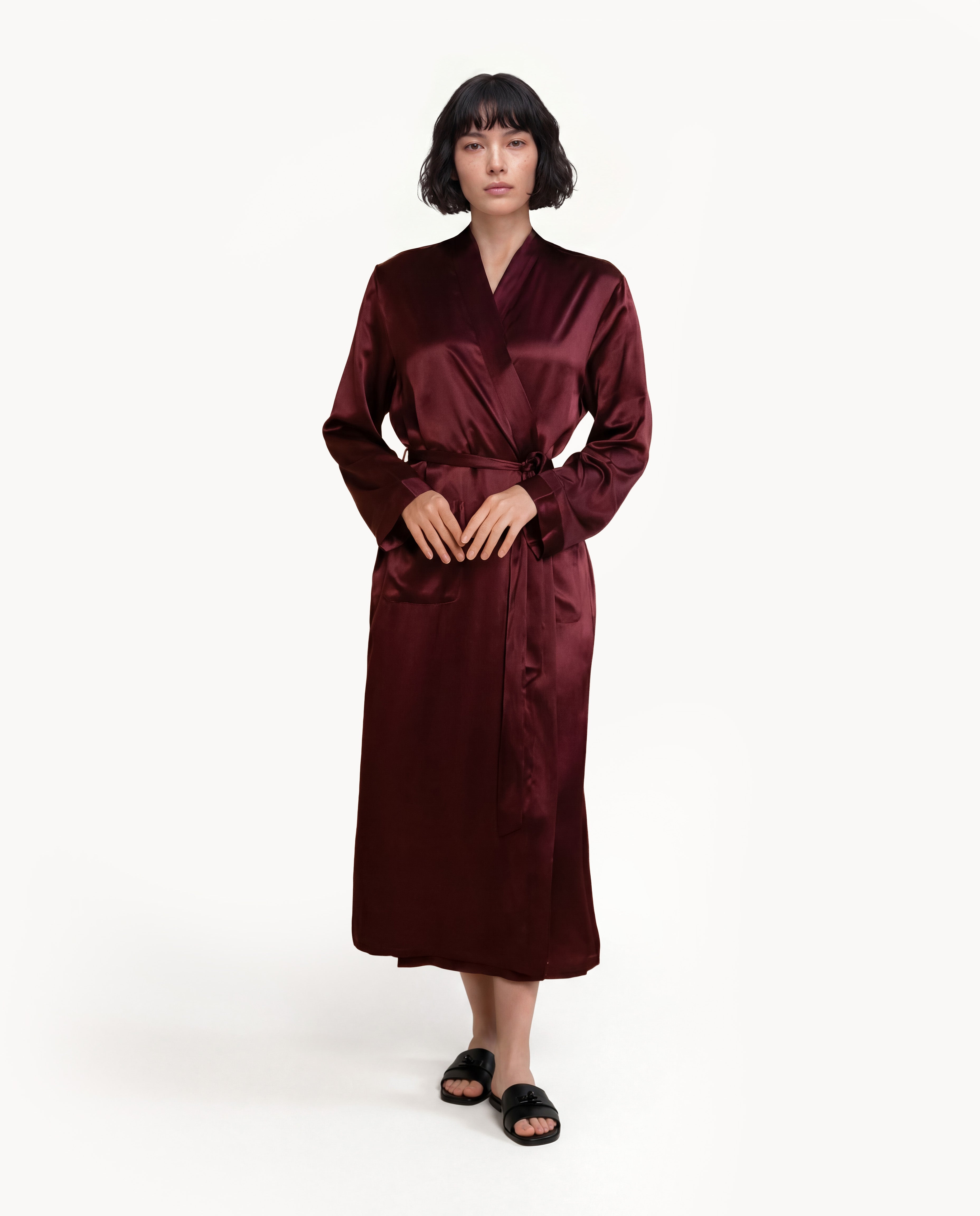 Wine Silk Long Robe